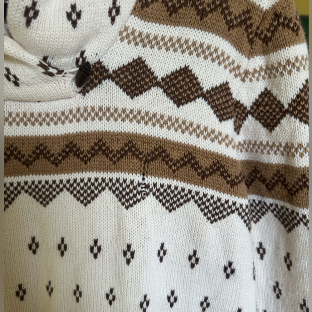 Chaps Fair Isle Cowl Neck Sweater Cream Tan Brown Geometric Knit Nordic Cozy XL - Picture 5 of 5